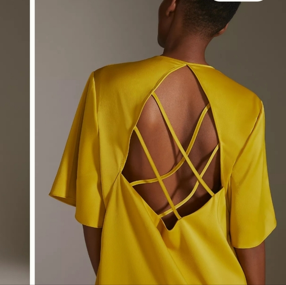 Anthropologie Pilcro Open Cross-back Kimono Golden Yellow Kaftan Front Tie O/S - Picture 11 of 14